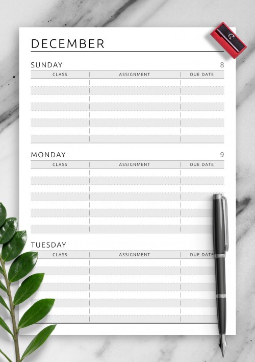 Week Schedule - Original Style Template for December