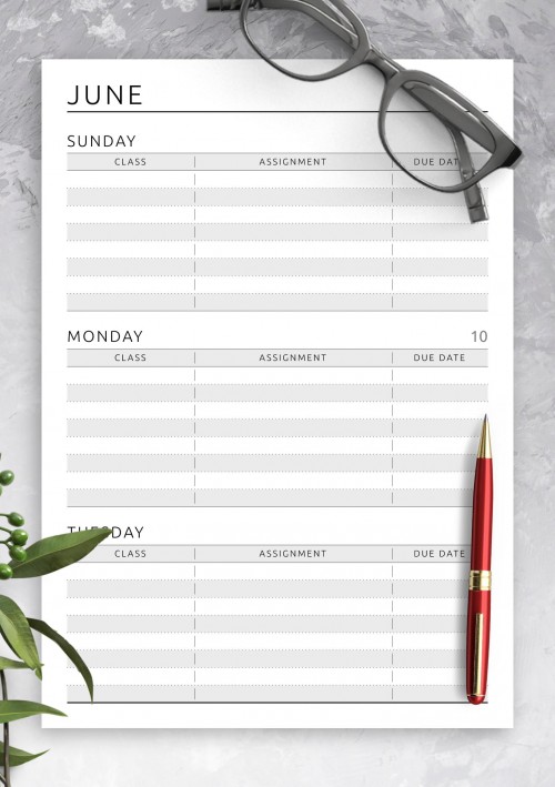 Week Schedule - Original Style Template for June