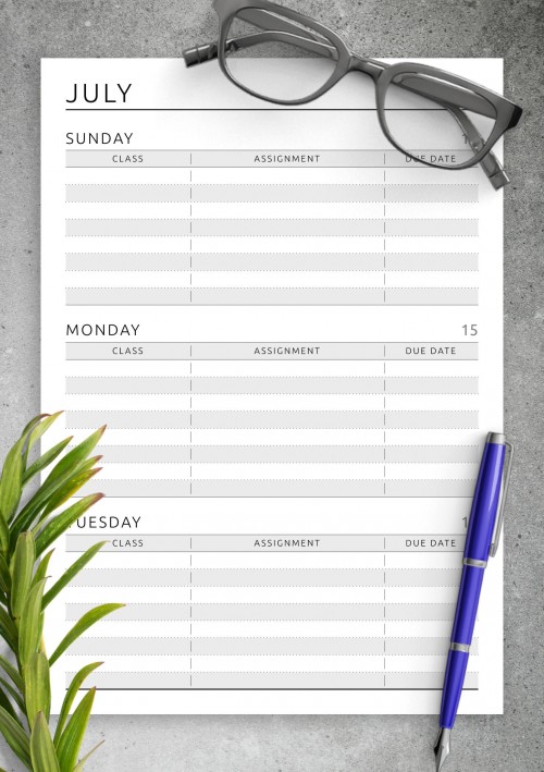 Week Schedule - Original Style Template for July