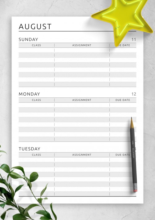 Week Schedule - Original Style Template for August