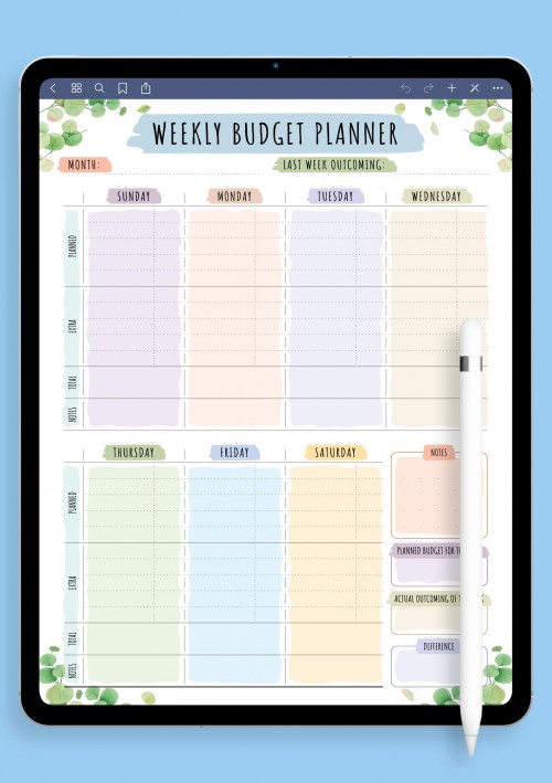 Weekly Budget - Floral Style Template for GoodNotes