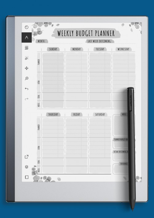 reMarkable Weekly Budget Template - Floral Style