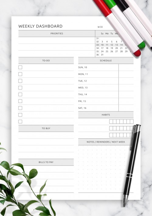 Weekly Customizable Dashboard for August 2025