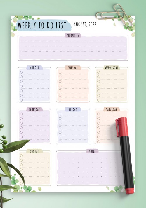 August 2022 Weekly To Do List - Floral Style