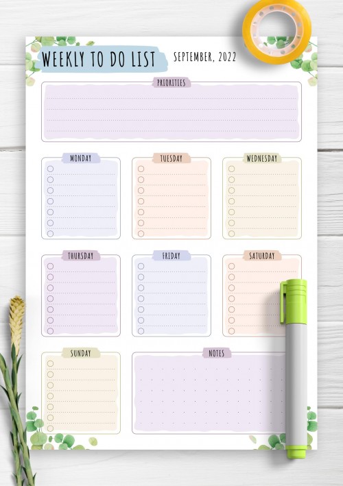 September 2022 Weekly To Do List - Floral Style