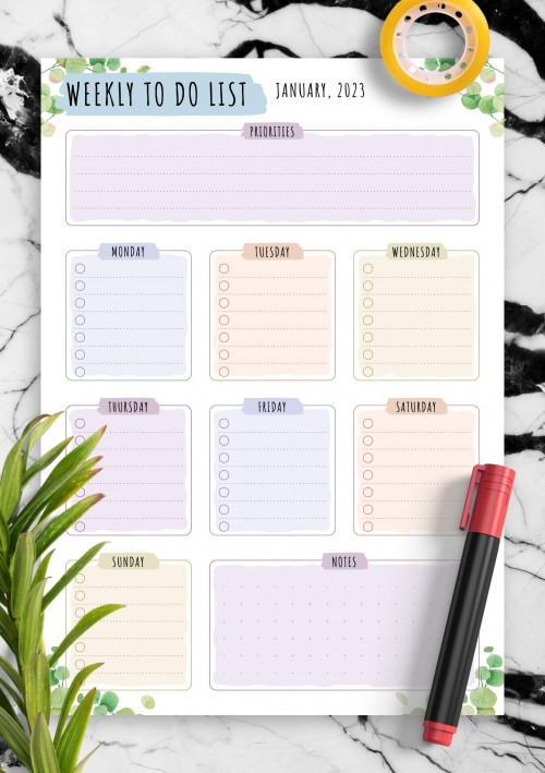 January 2023 Weekly To Do List - Floral Style