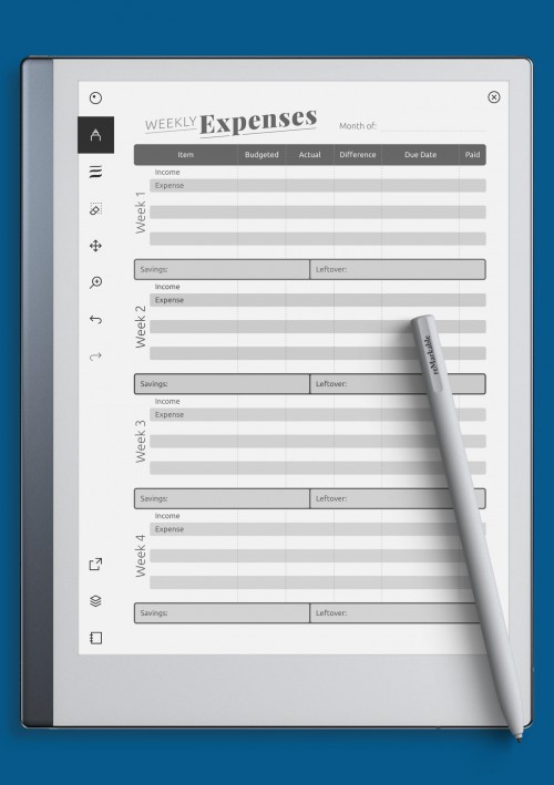 reMarkable Weekly Expenses Template