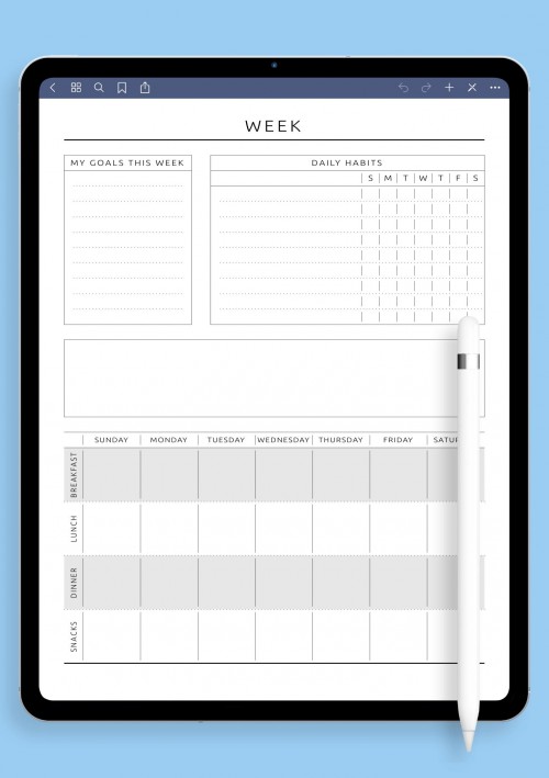 Weekly Fitness and Meal Plan Template for iPad