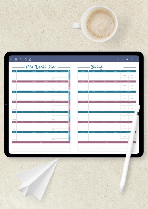 Weekly Fitness and Meal Template for iPad Pro