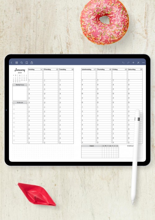 Weekly Hourly Planner Template with Todo List for GoodNotes