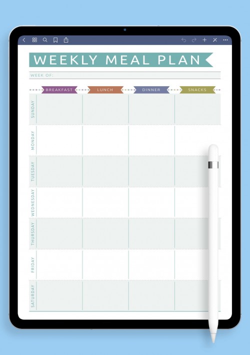 GoodNotes Template Weekly Meal Plan - Casual Style