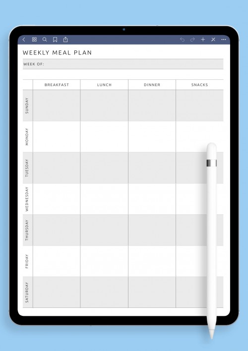 IPad Pro Weekly Meal Plan - Original Style Template