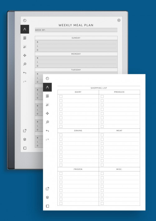 reMarkable Weekly Meal Plan with Shopping List Template