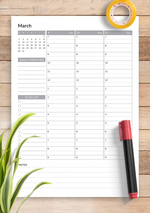 March Weekly Template with Goals and Priorities