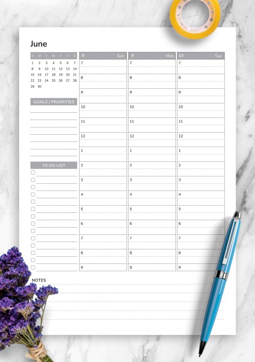 June Weekly Template with Goals and Priorities