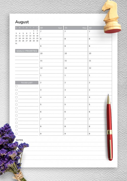 August Weekly Template with Goals and Priorities