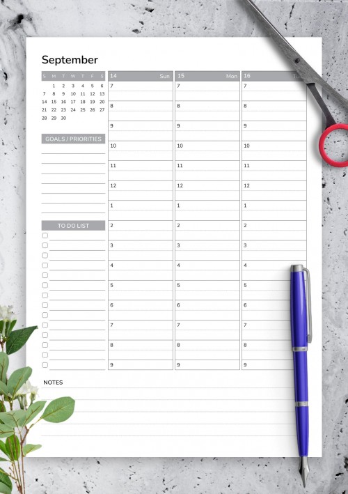 September Weekly Template with Goals and Priorities