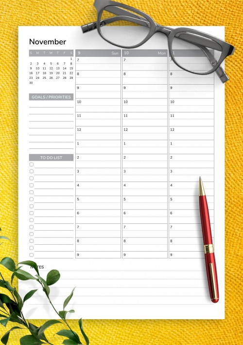 November Weekly Template with Goals and Priorities