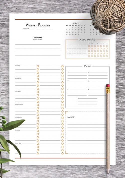 Weekly planner with habit tracker March