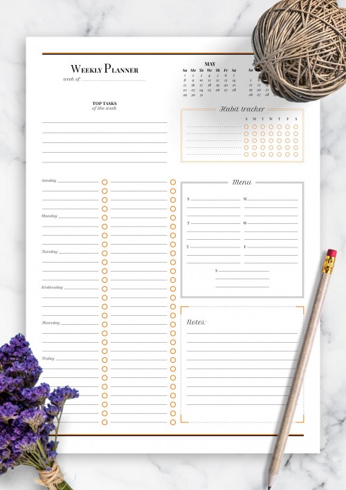 Weekly planner with habit tracker May
