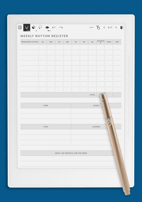 Weekly Rhythm Register for Supernote
