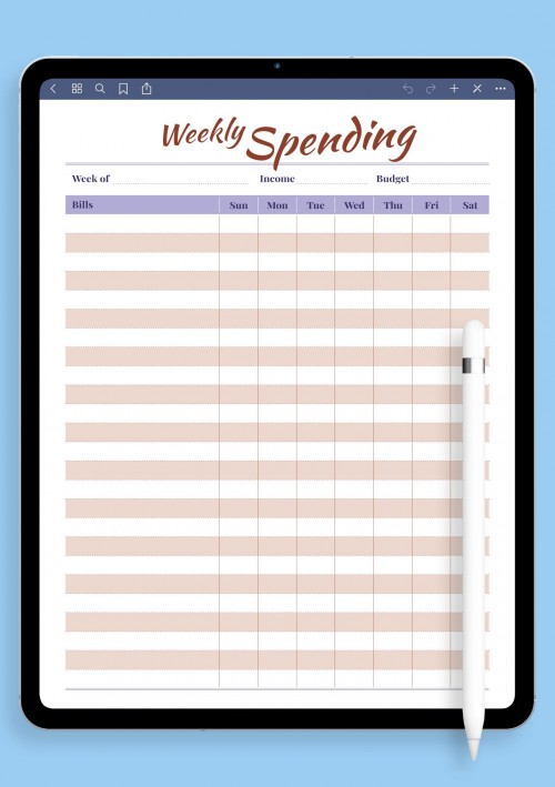 GoodNotes Weekly Spending Blank Template
