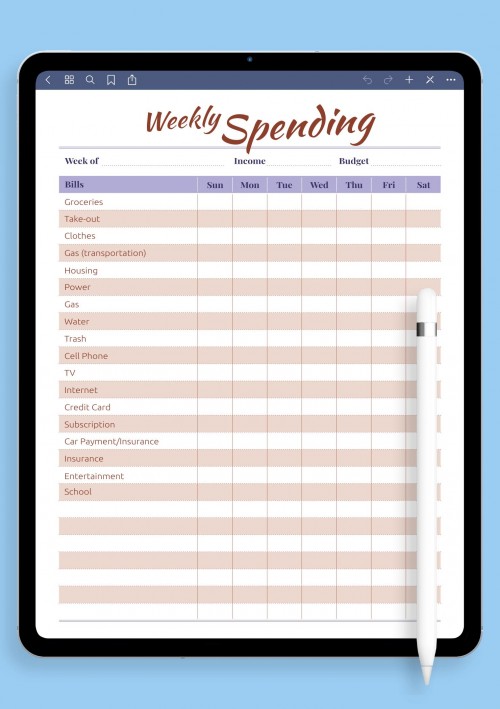 Weekly Spending Template for GoodNotes