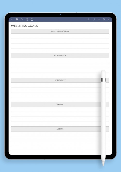 Wellness Goals Template for iPad Pro