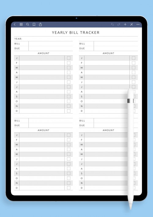 Notability Yearly Bill Tracker Template