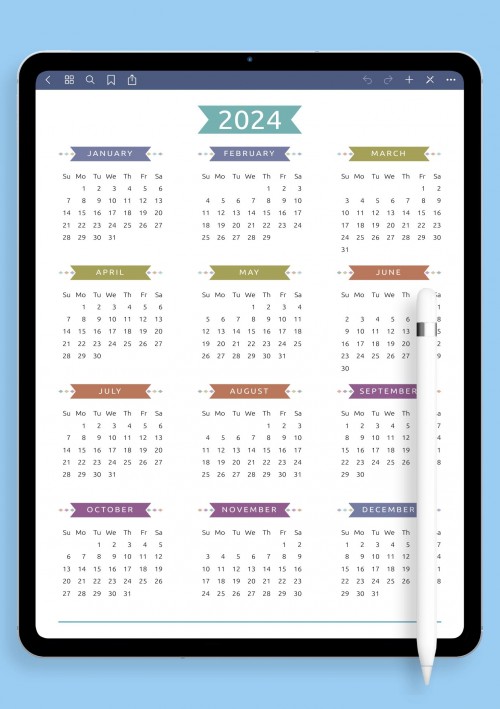Yearly Calendar - Casual Style Template for iPad & Android