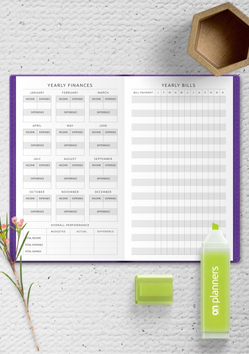Travelers Notebook Yearly Finances and Bills Template