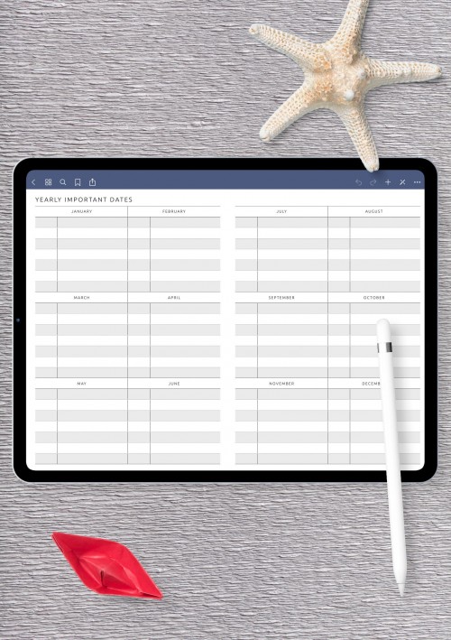 Yearly Important Dates Template Template for iPad & Android