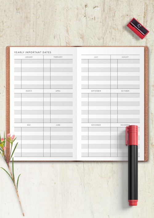 Traveler's Notebook Yearly Important Dates Template