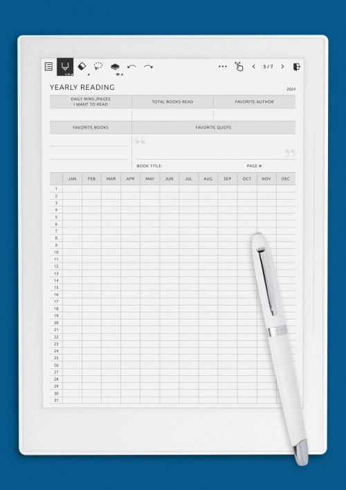 Supernote A6X Yearly Reading Template