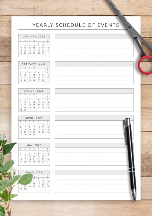 2025 Yearly Schedule of Events Template