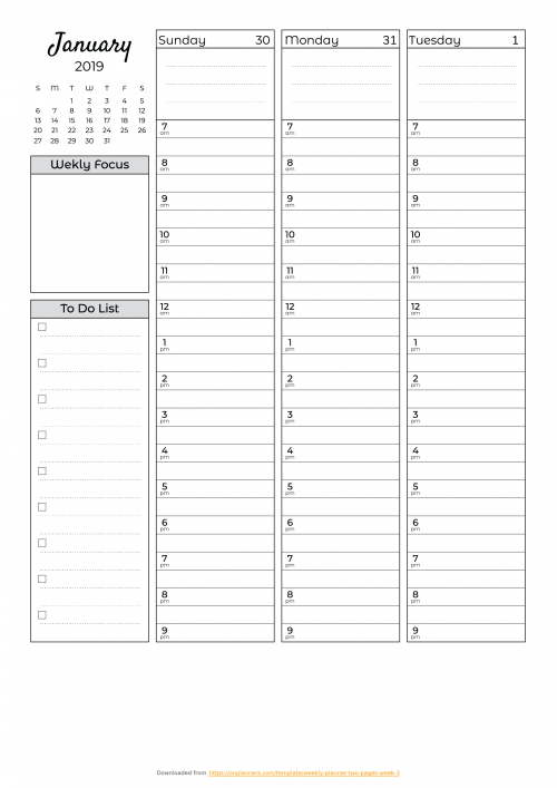 download printable weekly hourly planner with todo list pdf hourly