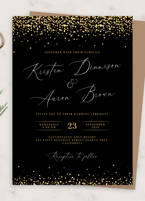 Download Printable Gold and Blue Wedding Invitation PDF