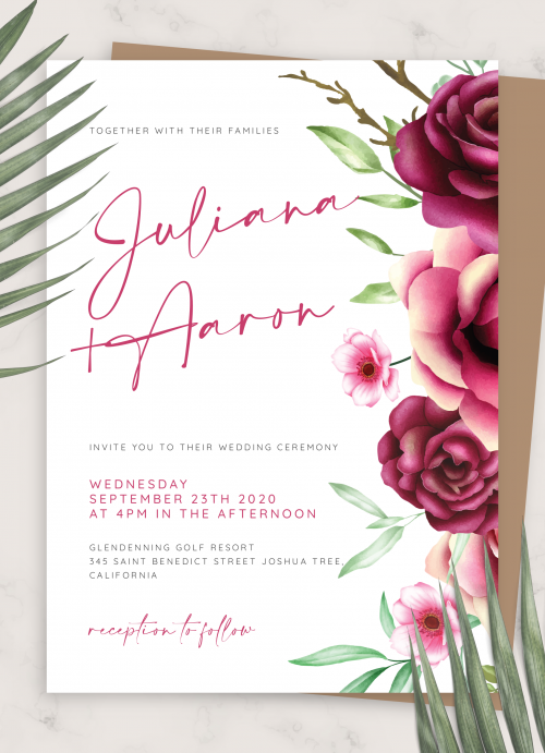 Download Printable Burgundy Floral Wedding Invitation Suite PDF