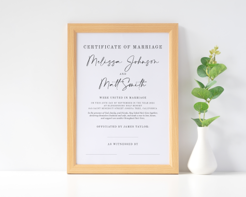 Marriage Certificate Commemorative Print