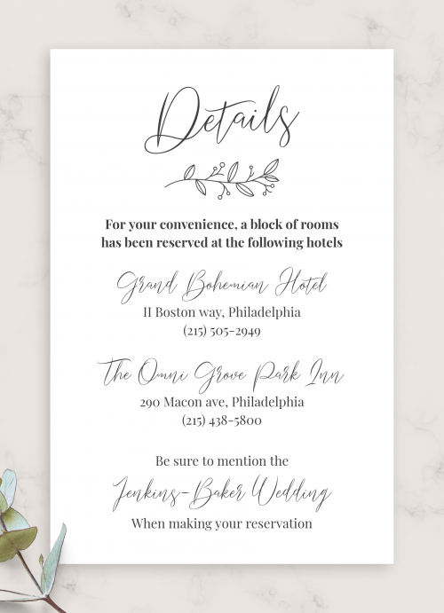Wedding Details Cards - Download or Order prints