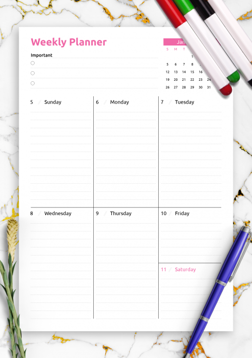 Printable Weekly Planner Templates Download PDF