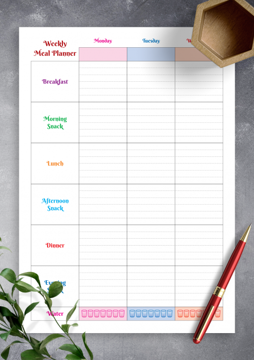 calendar template weekly meal plan
