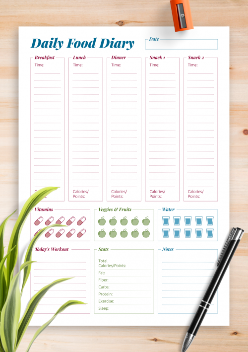 daily food intake chart template