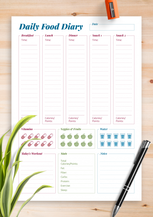 Download Printable Daily Food Diary Template PDF