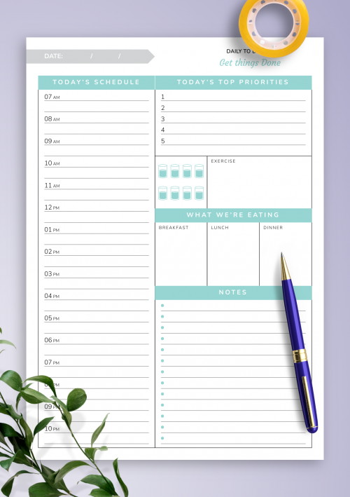 Daily hourly planner templates