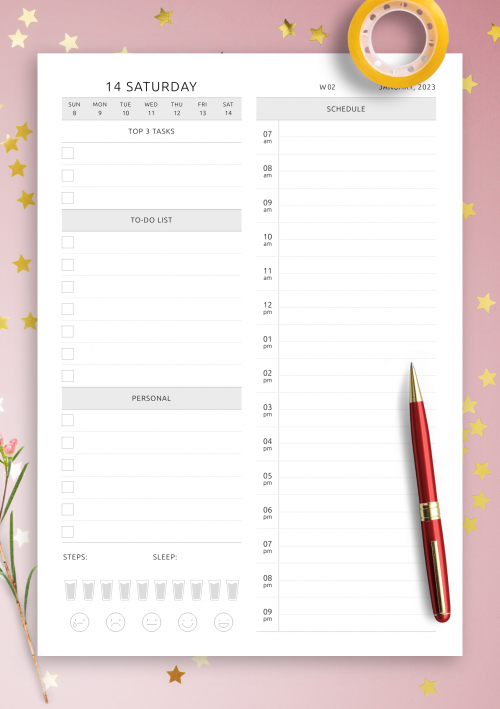 daily hourly schedule planner