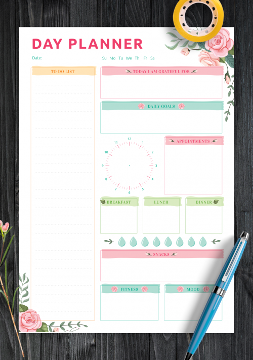Weekly Planner Hourly Download Roses