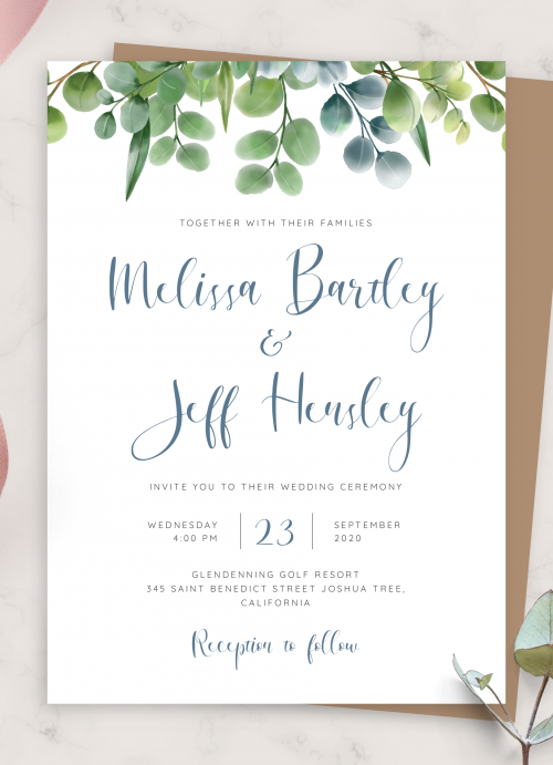 Greenery Wedding Invitation Editable Wedding Invitation Eucalyptus Wedding Invitation Template Digital Wedding Invitation Download  WI125