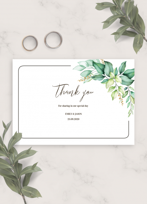Printable Editable Wedding Thankyou Postcard Modern Olive Leaves Thank You Card Template Wedding Favour Modern Minimalist Suite WED07