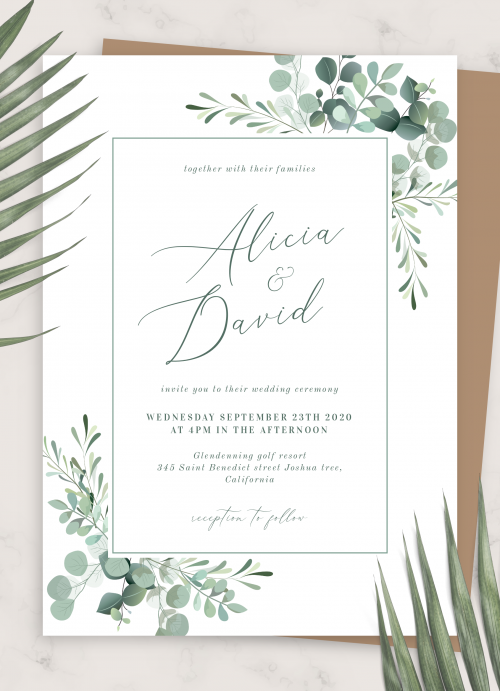 Digital Greenery Invite DIY Wedding Invites Floral Organic Leaves 